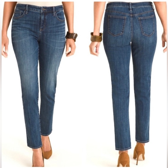 Chicos, Med Wash blue, The so Slimming Girlfriend Ankle Jeans, Chicos SZ 01 = 08 - Picture 1 of 15